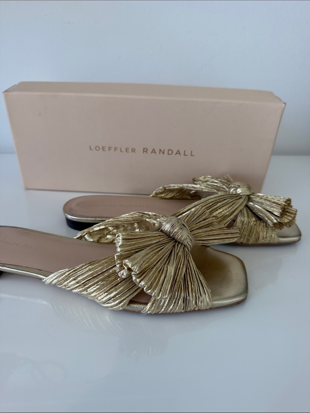 Loeffler Randall Metallic Gold Knotted Slide Mules